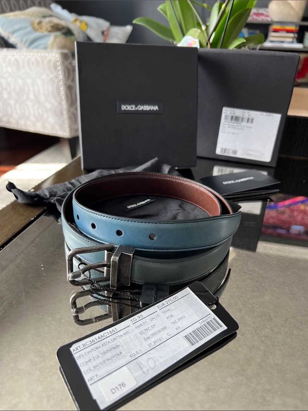 Dolce & Gabbana Men's Two-Tone Blue and Brown Leather Belt